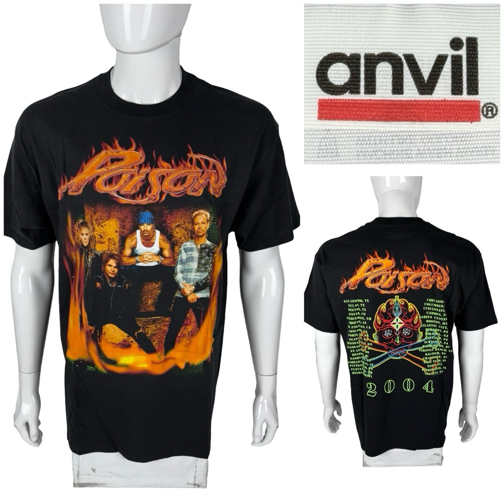 Vintage Mens XL Tee Shirt Poison Rock Band Concert 2004 USA Tour Black Graphic